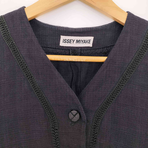 イッセイミヤケ ISSEY MIYAKE 1997 90s リネン ノーカラーベースボールシャツ ジャケット レディース JPN:M